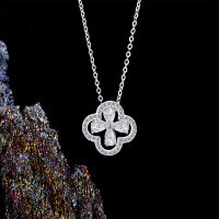 S925 Silver Fashion Pendant Necklace with Zirconia Four-Leaf Clover-S925 Sterling Silver + Zircon  925 Silver