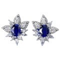 wholesale S925 Sterling Silver 2ct Blue Sapphire and Ruby Oval Stud Earrings Classic Light Luxury Versatile Cross-Border-0-4
