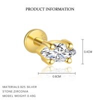 wholesale S925 Sterling Silver Tassel Zircon Flat Back Earrings For Women, French Style Trendy Luxury High-end European And American Wholesale-E4648-Gold/Single 925 Silver