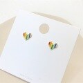wholesale S925 Sterling Silver Maker Mini Exquisite Bar-shaped Rainbow Heart Stud Earrings Korean-style Colorful Love Earrings Accessories-0-3