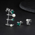 wholesale S925 Silver Fashionable Light Luxury Earring Three-Piece Set, Inlaid with Natural Freshwater Pearls and Matching Green Agate Ear Studs and Ear Clips-0-3