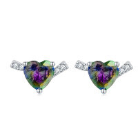 wholesale 925 Silver Three-Piece Jewelry Set with Multicolored Gemstone Heart Pendant, Earrings, and Ring-Earrings TLED101 925 silver