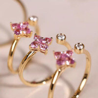 wholesale S925 sterling silver small flower hollow-out open ring, vintage and niche, suitable for pinky finger, versatile-BZ0222-Gold>Adjustable opening