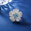 wholesale Wholesale S925 Sterling Silver Cross-border Exquisite Craftsmanship Aquamarine High-Carbon Diamond Zircon Flower Gold-Plated Ring-0-0
