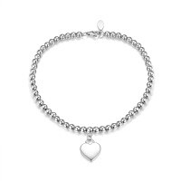 wholesale 925 Sterling Silver Heart-shaped Pendant Heavy-duty Beaded Chain Bracelet, Ins Style Wholesale-Necklace - White Gold - 40cm 925 Silver