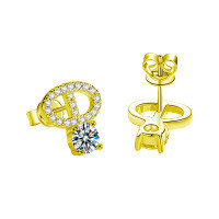 S925 Sterling Silver Moissanite Stud Earrings, Fashionable and Elegant, Wholesale from Manufacturer.-Earrings (gold)  50 points + 50 points moissanite