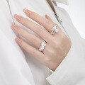 wholesale S925 Sterling Silver Hollow Bow Ring for Women, Minimalist Style, Small and Unique, Ins Aesthetic, Elegant Adjustable Silver Ring-0-2