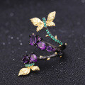 wholesale S925 Silver Natural Amethyst Ring, Secret Garden Series Designer Ring with Natural Butterfly Design-0-1