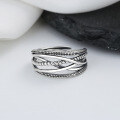 wholesale S925 Sterling Silver Retro Multi-Layer Cross Twisted Woven Thai Silver Ring Fashion Trend Hip Hop Index Finger Ring for Women-0-0