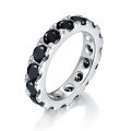 wholesale S925 silver gold-plated unisex 4mm round black moissanite full-circle hip-hop style ring-0-4