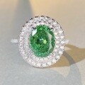 wholesale S925 Sterling Silver New Style Nine Beauty Jewelry High Carbon DiamondFull-Drill Green Zircon Gemstone Ring-0-3