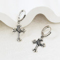 wholesale S925 Sterling Silver Cross Hoop Ear Clasp Fashion Trendy Individuality Minimalist Punk Retro Style Unisex Couple Earrings-0-3