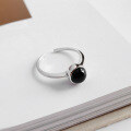 wholesale S925 Sterling Silver AR956 Korean Style Fashionable and Personalized Retro Minimalist Openable Round Black Onyx Ring-0-1