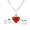 wholesale 925 Sterling Silver Heart-shaped Red Agate Necklace for Women, Xiaohongshu Same Style Versatile Pendant Collarbone Chain Jewelry Wholesale-0-2