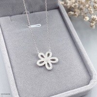 wholesale [925 Silver] Maker S990 Full Silver Korean Style Inlaid Full Diamond Sunflower Necklace for Women, Fashionable and Personalized Ins Versatile Choker-Pure Silver Five-Leaf Flower Necklace Pure Silver