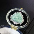 wholesale S925 Sterling Silver Women's Natural Jadeite Buddha Adjustable Ring, Live Opening, Blue WaterJadeite Wholesale-0-0