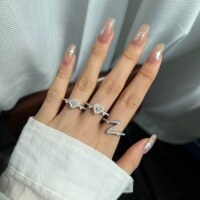 wholesale S925 Sterling Silver Exquisite Four-Leaf Clover with Zirconia Accent and Heart Design Women's Ring-White Gold and White Diamonds DY121128-SW-WH 8