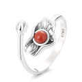 wholesale S925 Sterling Silver Antique Lotus Leaf and Nanhong Inlaid Ring, Vintage Lotus Flower National Trend High-End Style Ring-0-4