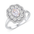 wholesale [Gold-plated] S925 Silver Moissanite Ring with Oval Main Stone, Retro Floral Halo and Double Band, Light Luxury Banquet Style for Women-0-6