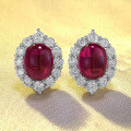 wholesale S925 silver new 8*10mm full diamond-encrusted simulated pigeon blood red chalcedony earrings for women-0-0