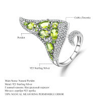 wholesale S925 silver Italian designer open ring, bold and luxurious with natural peridot-Natural garnet ring