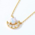 wholesale 925 Silver Japanese Retro Style Synthetic Opal Star Moon Necklace Minimalist Fashion Moon Goddess White Zircon Necklace Wholesale-0-1