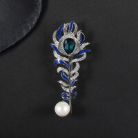 wholesale S925 Sterling Silver New Stylish High-End Enamel Designer Brooch, Vintage Luxurious Gemstone Shell Pearl Brooch-London Blue + White Shell Bead Brooch>925 Silver