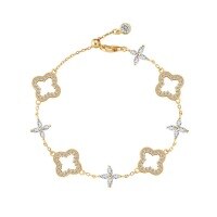 wholesale 925 Sterling Silver Small Fresh Clover Hollowed-out with Marble Eye Stone High-end Feeling Bracelet for Women-Gold DY150382-SG-WH 925 silver