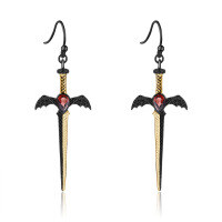 wholesale 925 Silver Dark Series Designer High-End Dagger Gothic Earrings with Natural Gemstones-Natural garnet earrings