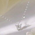 wholesale S925 Sterling Silver Single-Layer Full Diamond Butterfly Flying Necklace, Trendy Light Luxury Advanced Minimalist Women's Collarbone Chain-0-2