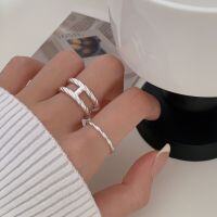 wholesale S925 Sterling Silver Wrapped Line Open Ring for Women, Korean Minimalist Niche Design, Cold Tone Index Finger Ring-Simple style (full sterling silver + opening)