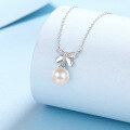 wholesale 925 Sterling Silver Natural Freshwater Pearl Necklace for Women with Exquisite Bow Pendant, Delicate Luxury Collarbone Chain Wholesale-0-1