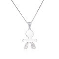 wholesale S925 Sterling Silver Doll Children's Character Necklace, Unisex Minimalist Creative Korean Style Micro-Paved Zircon Pendant Collarbone Chain-0-4