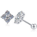 Sterling Silver Moissanite Stud Earrings, Four-Leaf Clover Design, Dainty and Sweet Style-0-3