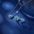 wholesale S925 Sterling Silver Purple Blue Zircon Heart Cat Paw Necklace and Ear Clips Cute Sweet Girl Jewelry Set-0-1