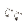 wholesale S925 Sterling Silver YH343 Korean Style Versatile Earrings, Ins Style Minimalist Geometric Polished Double Sphere Ear Studs for Women-0-4