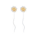 wholesale S925 Sterling Silver Korean-style Pastoral Daisy Earrings with Tassels, Elegant and Versatile Women's Earrings-0-4
