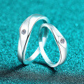 S925 Sterling Silver Moissanite Couple's Ring Simple Solitaire Fashion Band-0-0
