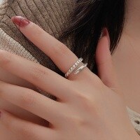 wholesale S925 Sterling Silver Double Layer Open Ring for Women, Korean Style Summer New Arrival, Internet Celebrity Trend, Minimalist and Fashionable High-End Feel Ring-Sterling silver (opening adjustable)