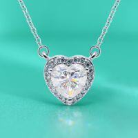 wholesale S925 Sterling Silver Moissanite Diamond Heart Necklace for Women, Light Luxury Hollow Heart Pendant with Micro-Pave Setting, Small Design Collarbone Chain-7*7mm (zircon) necklace