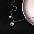 wholesale 925 Sterling Silver Double Smile Face Necklace for Women, European and American Style, Personalized Ins Fashion, Elegant and High-End Sense Collarbone Chain-0-3