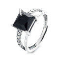 wholesale S925 Sterling Silver Korean Style Ins Minimalist Square Black Zircon Cold Tone Design Open Adjustable Ring-0-4