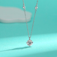 wholesale S925 Sterling Silver Cross-Border New Moissanite Collarbone Necklace, Minimalist and Elegant Advanced Pendant Four-Claw Bubble Necklace Wholesale-1 carat (zircon) necklace 925 silver