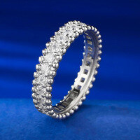wholesale Metal: 925 Sterling Silver, Simple Narrow Single Row Diamond Full Star Beaded Edge Ring for Women, Couple Matching Rings, Wedding Band-R732 White Diamond No.7