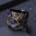 wholesale 925 Silver High-End Designer Gemstone Ring, European and American Vintage Style with Natural Amethyst-0-2