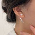wholesale S925 Sterling Silver Line Intersection Natural Pearl Earrings for Women, Small and Unique, Versatile, Two Ways to Wear, Trendy Earrings-0-0