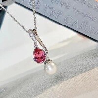 wholesale S925 Sterling Silver Light Luxury Red Diamond Necklace, Fashionable and Versatile, Elegant and Unique, Niche Design with a High-End Sense, Collarbone Chain-xb537- platinum red