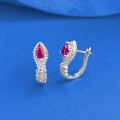 wholesale Metal S925 Sterling Silver Pear-shaped Red Zircon Snake Bone Ear Clasp High-end Sense Light Luxury Sparkling Earrings Live Stream Style-0-0