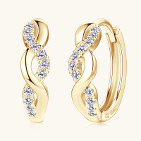 wholesale 10K Gold Korean Japanese Small Fragrance Style Hoop Cross Braided Moissanite Earrings for Women, Ins Style Minimalist Jewelry Wholesale-Gold 0.044 carats+0.044 carats