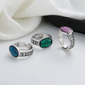 wholesale S925 Sterling Silver Wide Oval Colorful Epoxy Resin English Letter Ring, Stylish and Trendy Hip-Hop Style-0-0